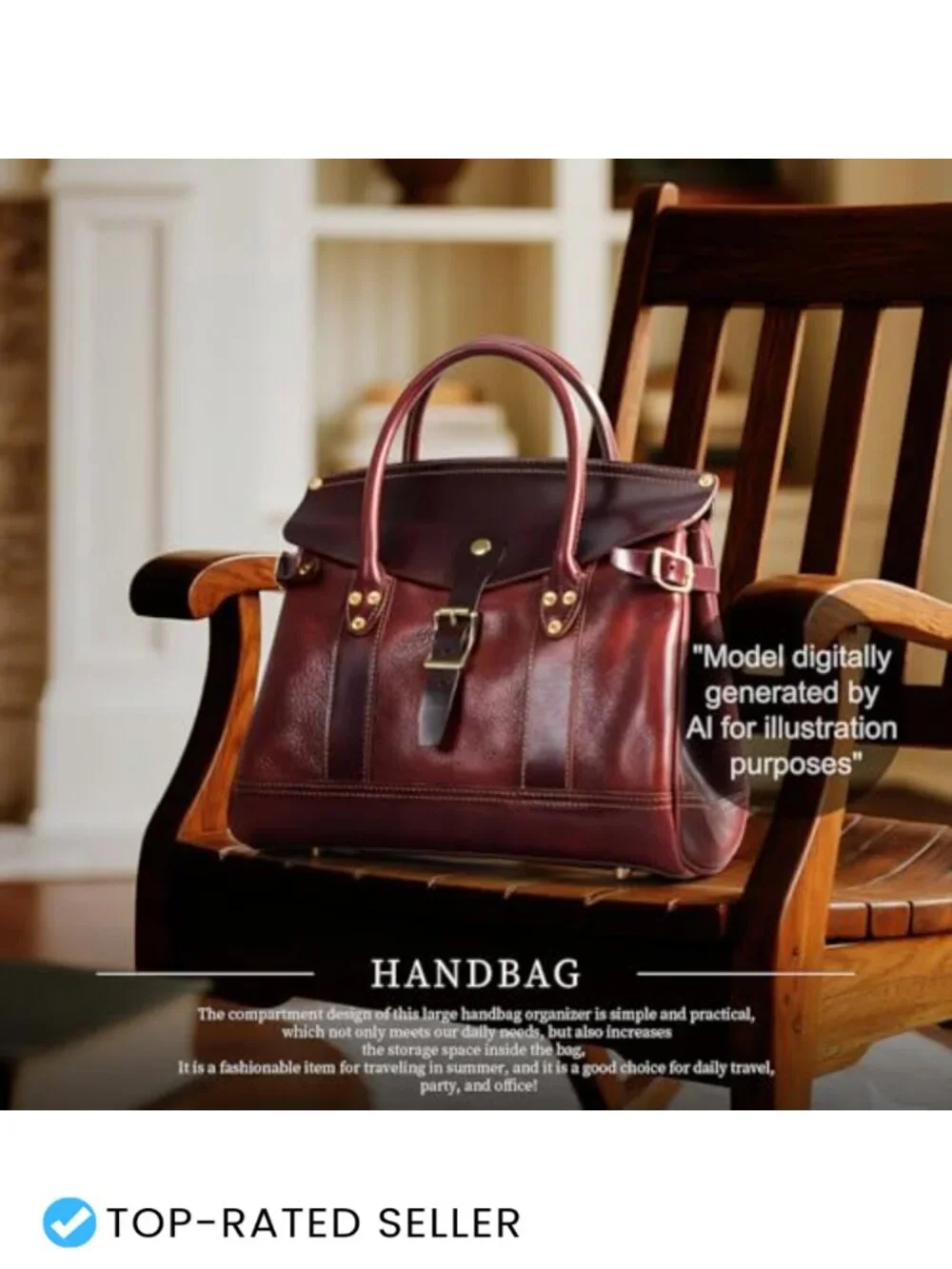 Genuine Leather Satchel Handbag Women Men, Top-Grain Vegetable-Tanned,